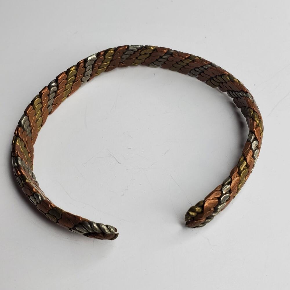Vintage Copper Multicolored open wrist cuff bracelet Large 3" across - Picture 5 of 6